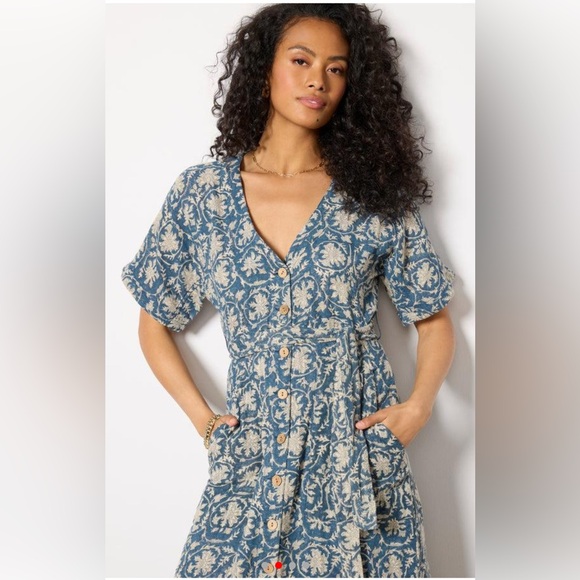 FAHERTY NAVY AND BEIGE FLORAL MIDI DRESS WITH TWO POCKETS - Picture 5 of 10